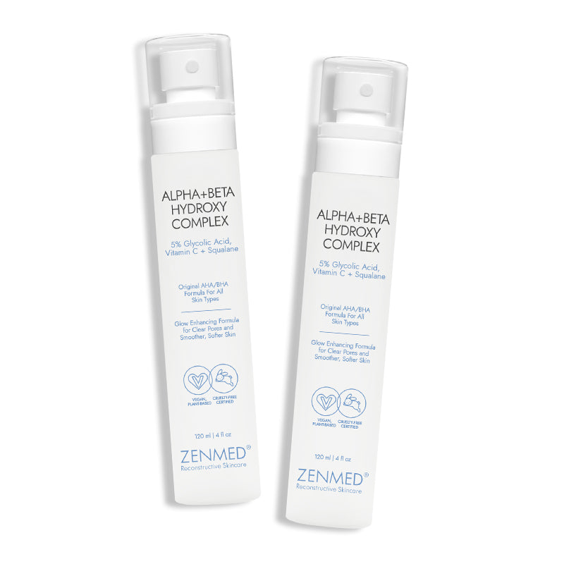 Two bottles of Zenmed Alpha+Beta Hydroxy Complex on a white background