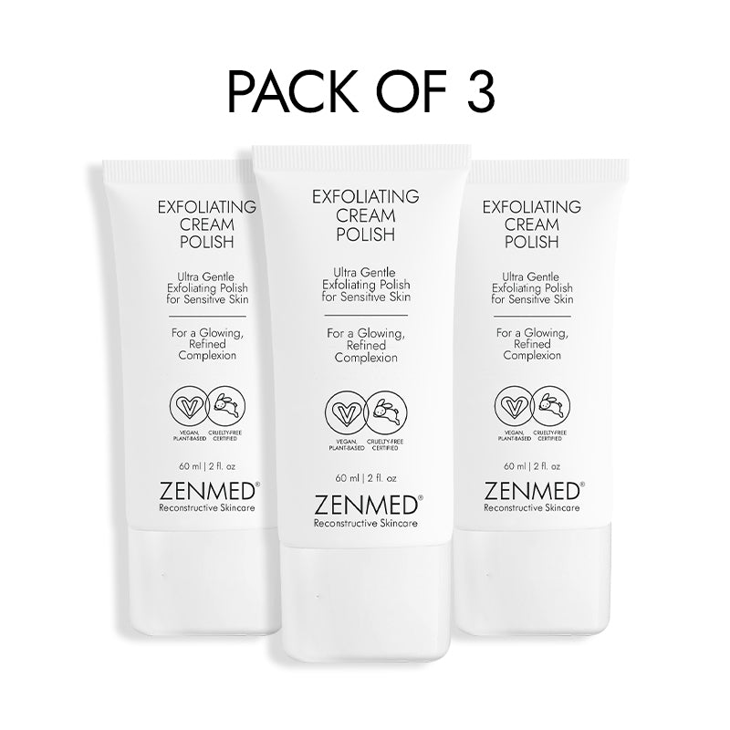 Three packages of Zenmed Exfoliating Cream Polish on a white background