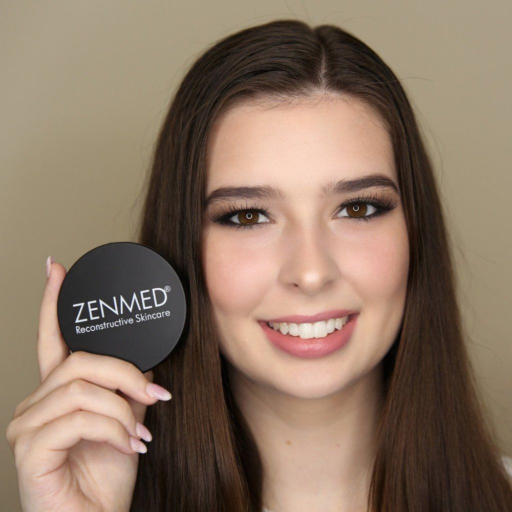 Girl showing ZENMED High Definition CC Mineral Powder